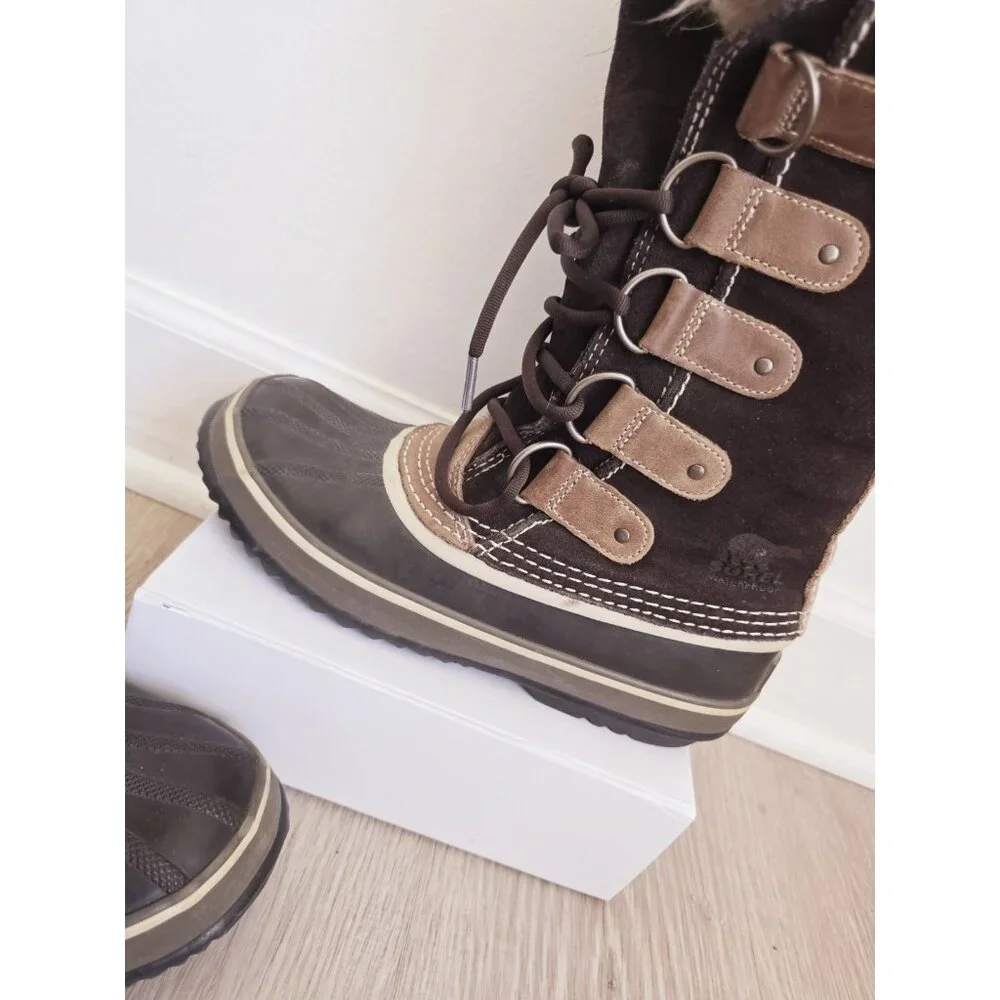 Sorel Joan Of Arctic Waterproof Snow Winter Boots 9 Brown Faux Fur Leather